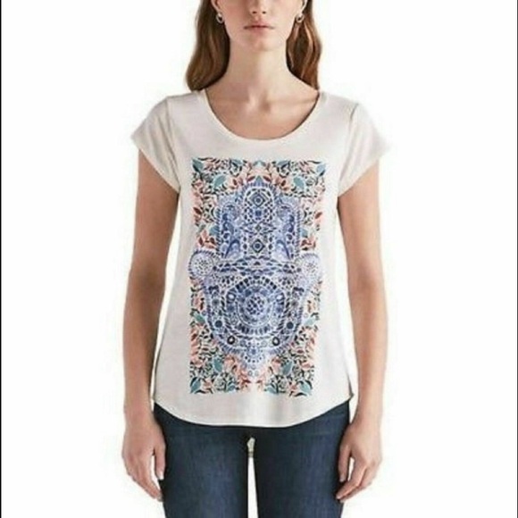 🆕 Lucky Brand Short Sleeve Top with Print in Chest. Size Medium (37” Chest) - Picture 9 of 9